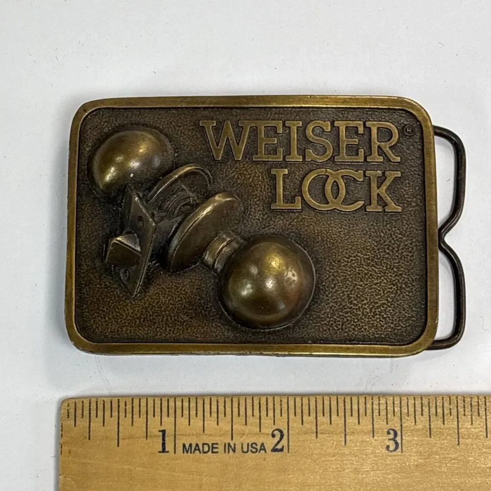Weiser Door Lock Advertising Belt Buckle Vintage Brass 1981